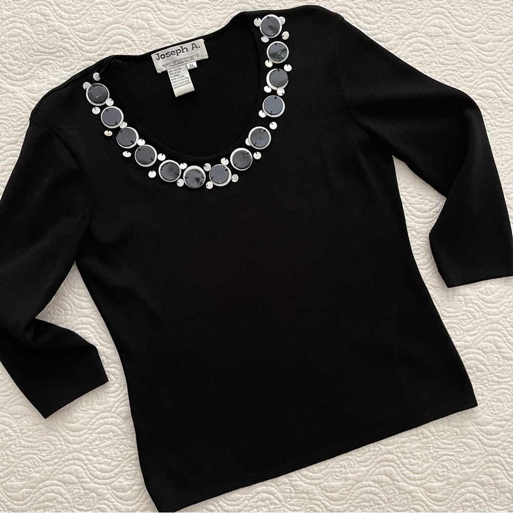 Vintage Joseph A. Shirt Embellished Scoop Neckline X-Large - Picture 3 of 16